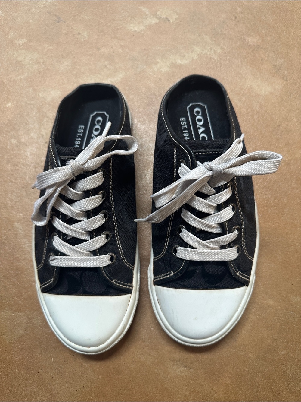 Coach Vintage Black Canvas Mule Sneakers, Size 6.5